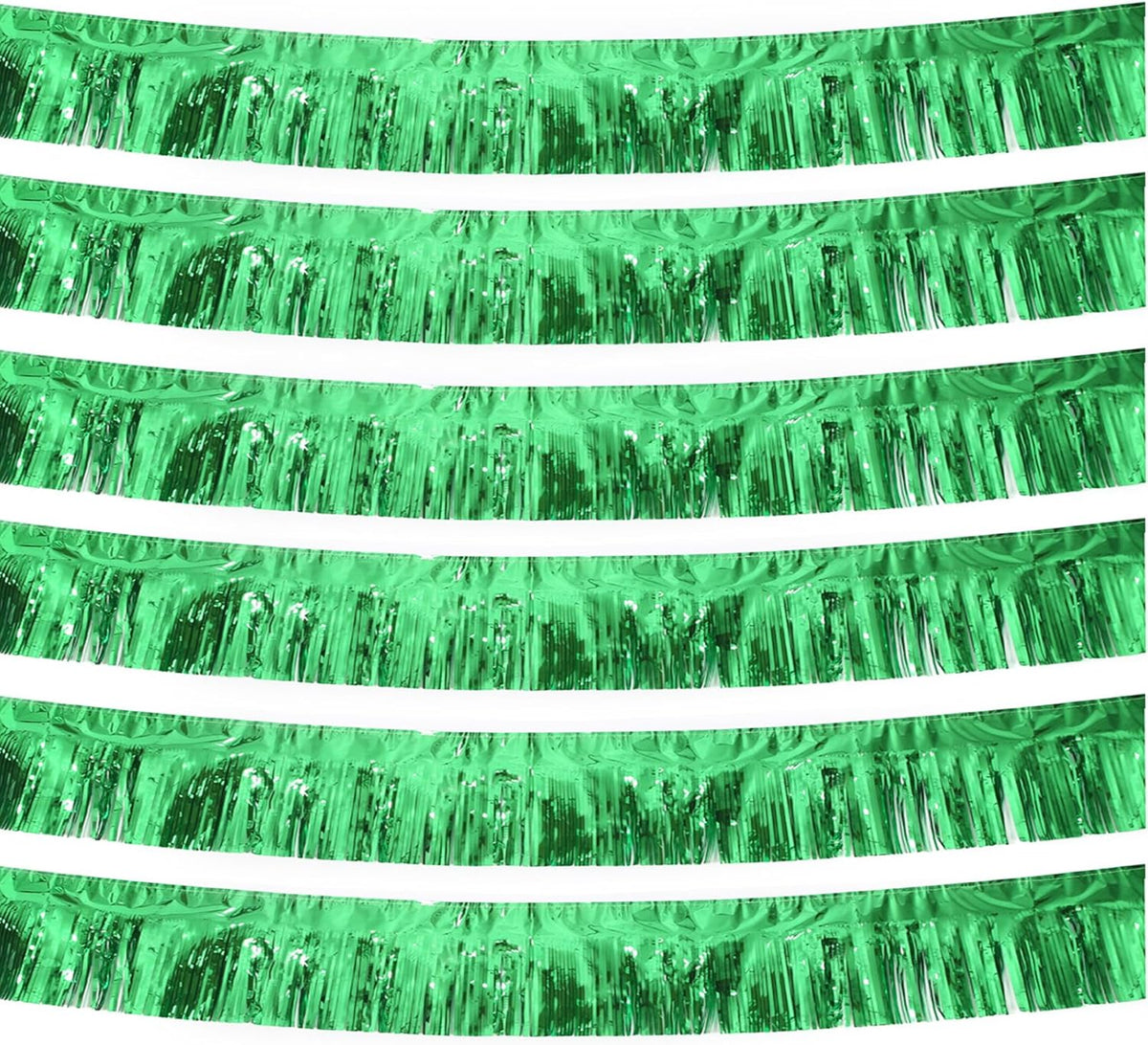 Green Foil Fringe Garland 10FT 6packs, Metallic Foil Tinsel Fringe Banners for Parade Float
