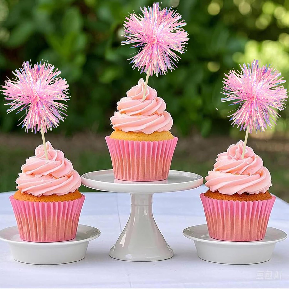 Ephlyn 30Pcs Foil Firework Cupcake Toppers Sparkle Tinsel Cupcake Picks Happy Birthday Cake Toppers