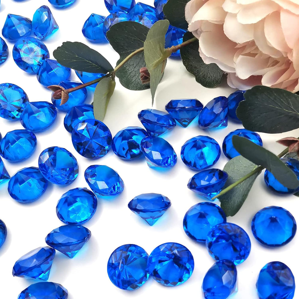 100 pcs Acrylic Diamond Gems, Blue Acrylic Diamonds 1 Inch Faux Diamonds Large Acrylic Diamond Vase