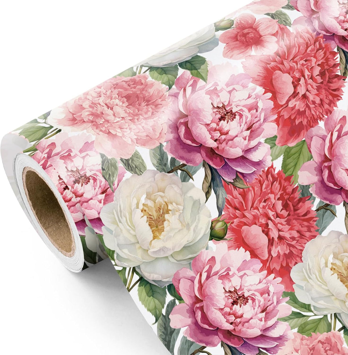 WRAPAHOLIC Floral Wrapping Paper Roll - Mini Roll - 17 Inch x 9.8 Feet - Red Pink Flower Wrapping
