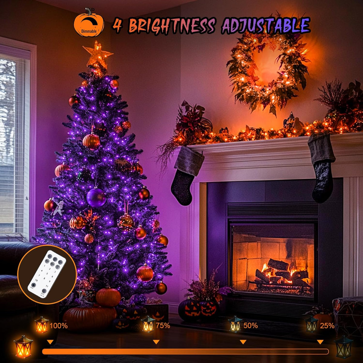 JMEXSUSS 168ft 600 LED Halloween Decor Lights Outdoor Clear Wire, Orange Purple String Lights