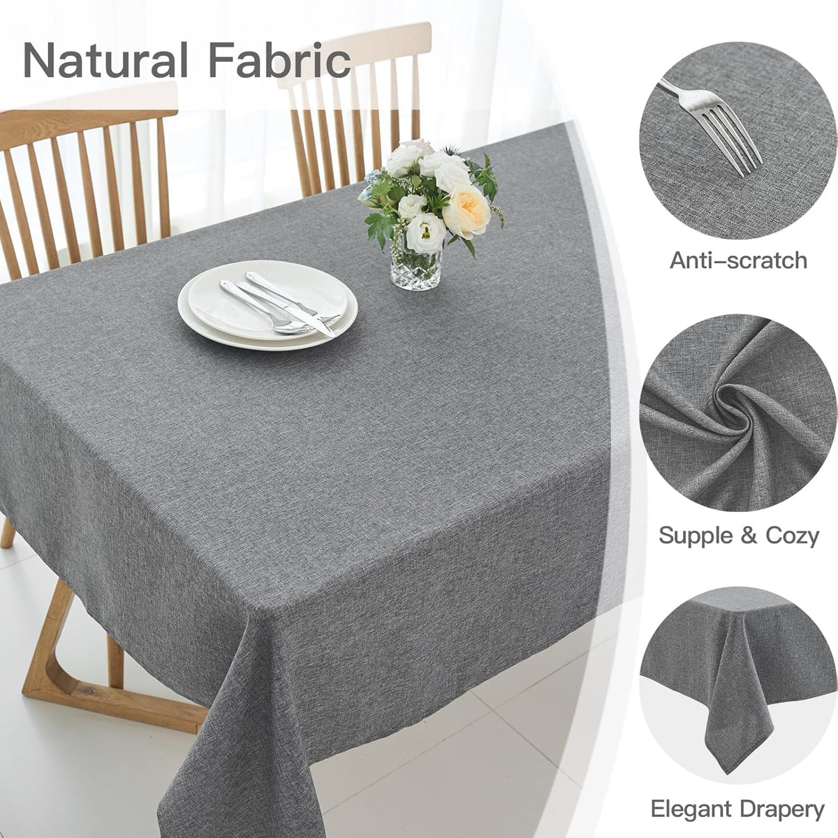 maxmill Rectangle Linen Textured Tablecloth Waterproof Spillproof Wrinkle Free Washable Fabric