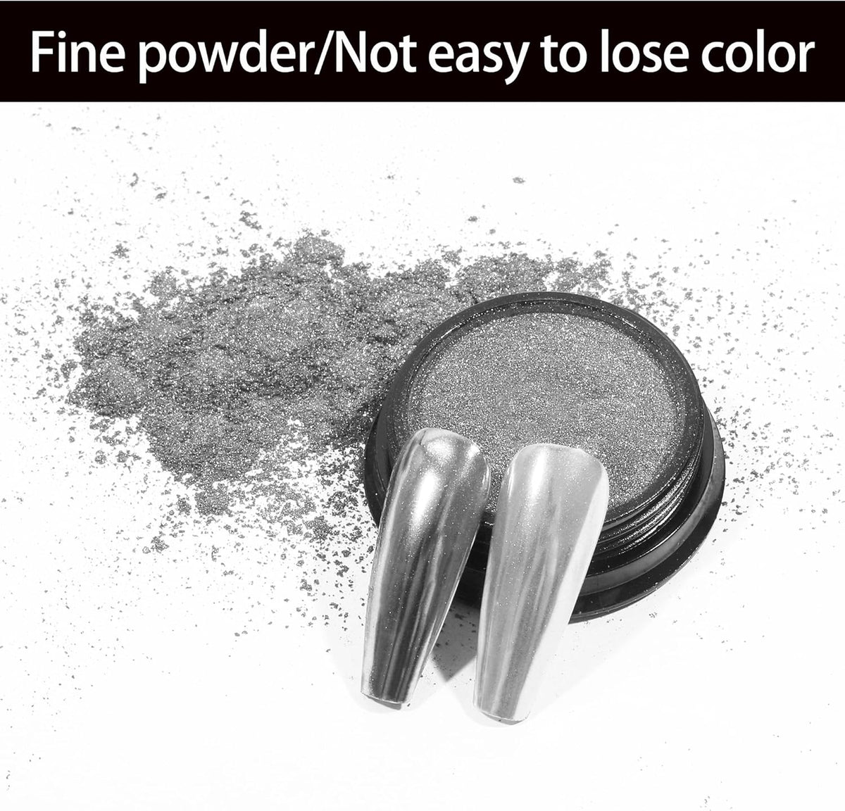 Artdone Chrome Nail Powder, Silver Iridescent Aurora Powder Metallic Mirror Effect Pigment