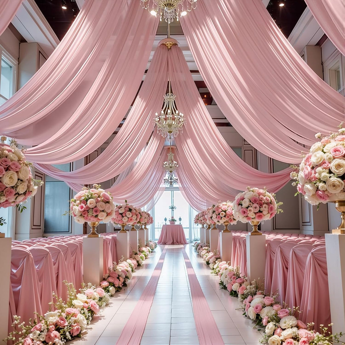 Wedding Arch Draping Fabric 2 Panels 18Ft Dusty Rose Chiffon Fabric Drapery Wedding Ceremony