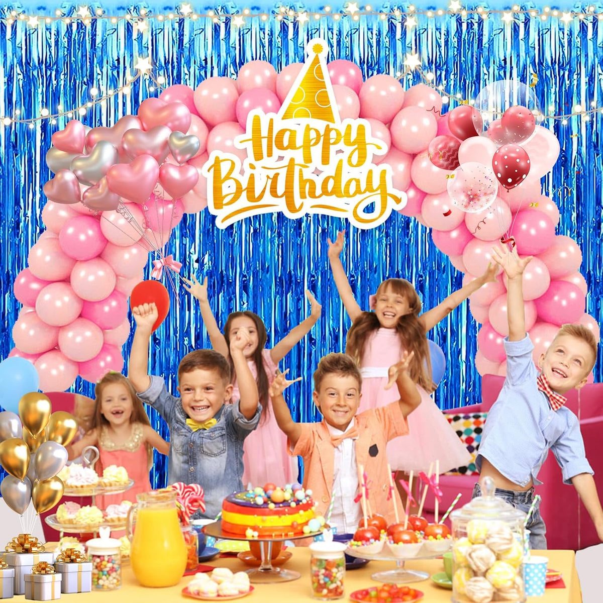 2 Pack 3.28 ft x 6.56 ft Blue Tinsel Curtain Party Backdrop Decorations, Metallic Foil Fringe