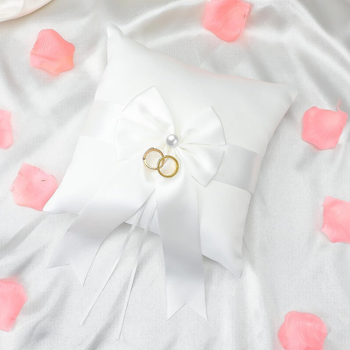 Wedding Ring Pillow Fairy Pearl Ivory Ring Bearer Cushion Bowknot Pocket Rings Bearer Pillow Holder
