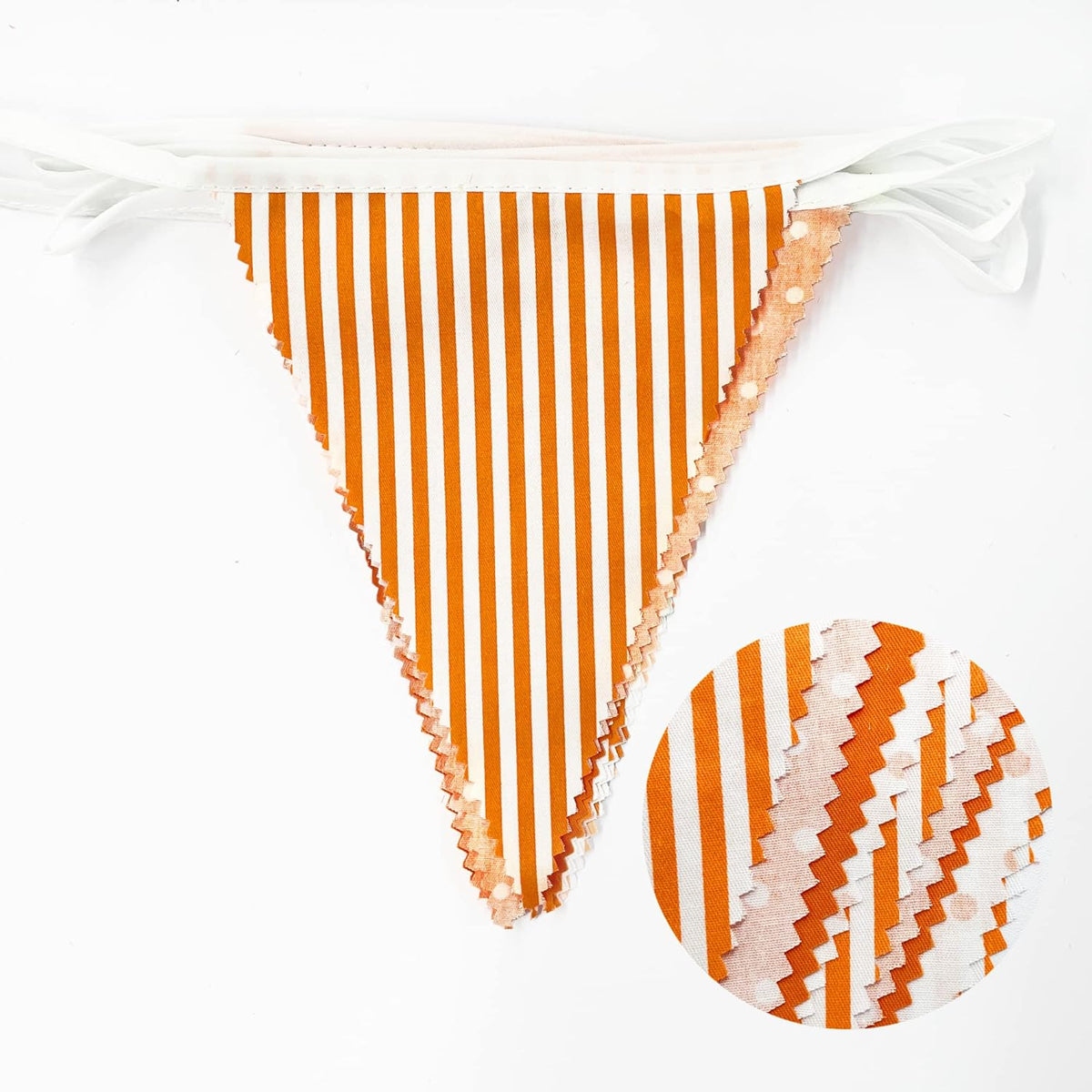 32Ft Orange Stripe Dot Triangle Flag Fabric Banner Cotton Pennant Garland Bunting Streamer for Fall