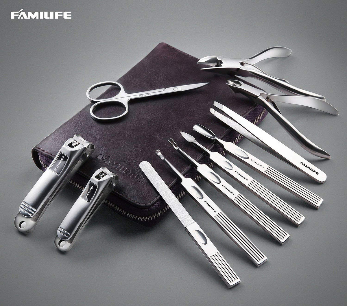 FAMILIFE Manicure Set, Nail Clippers Set Professional Manicure Kit 11 in 1 Stainless Steel Pedicure