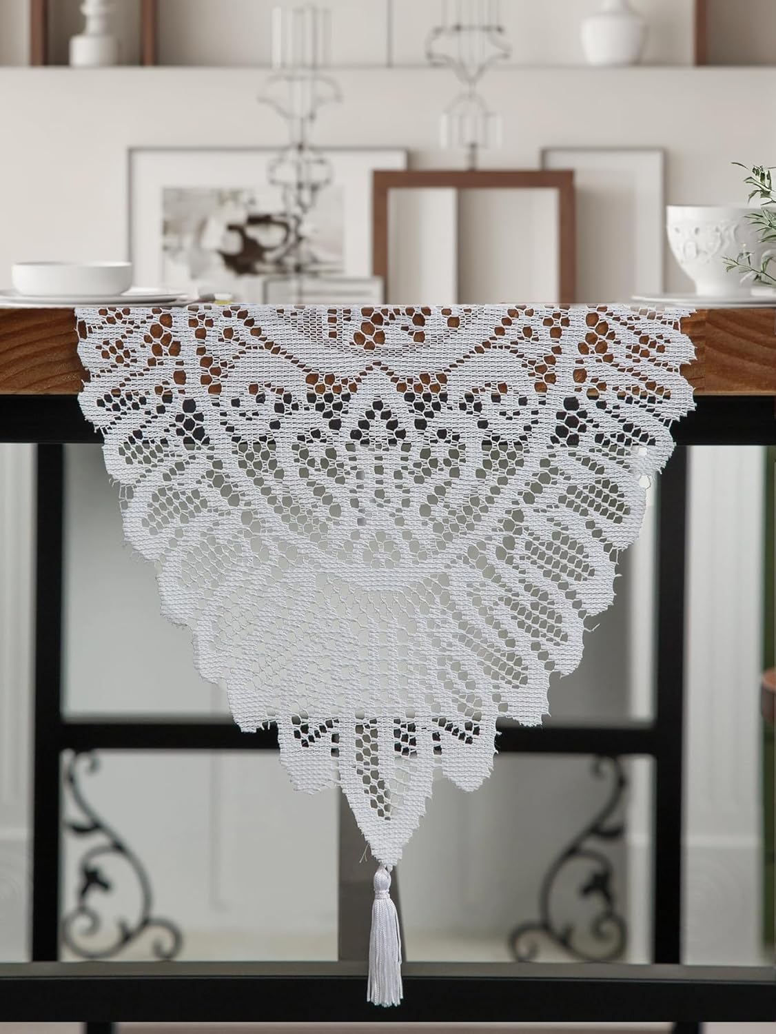Jayla White Lace Table Runners, Elegant Vintage Lace Table Runner, Wedding Lace Decor with Floral