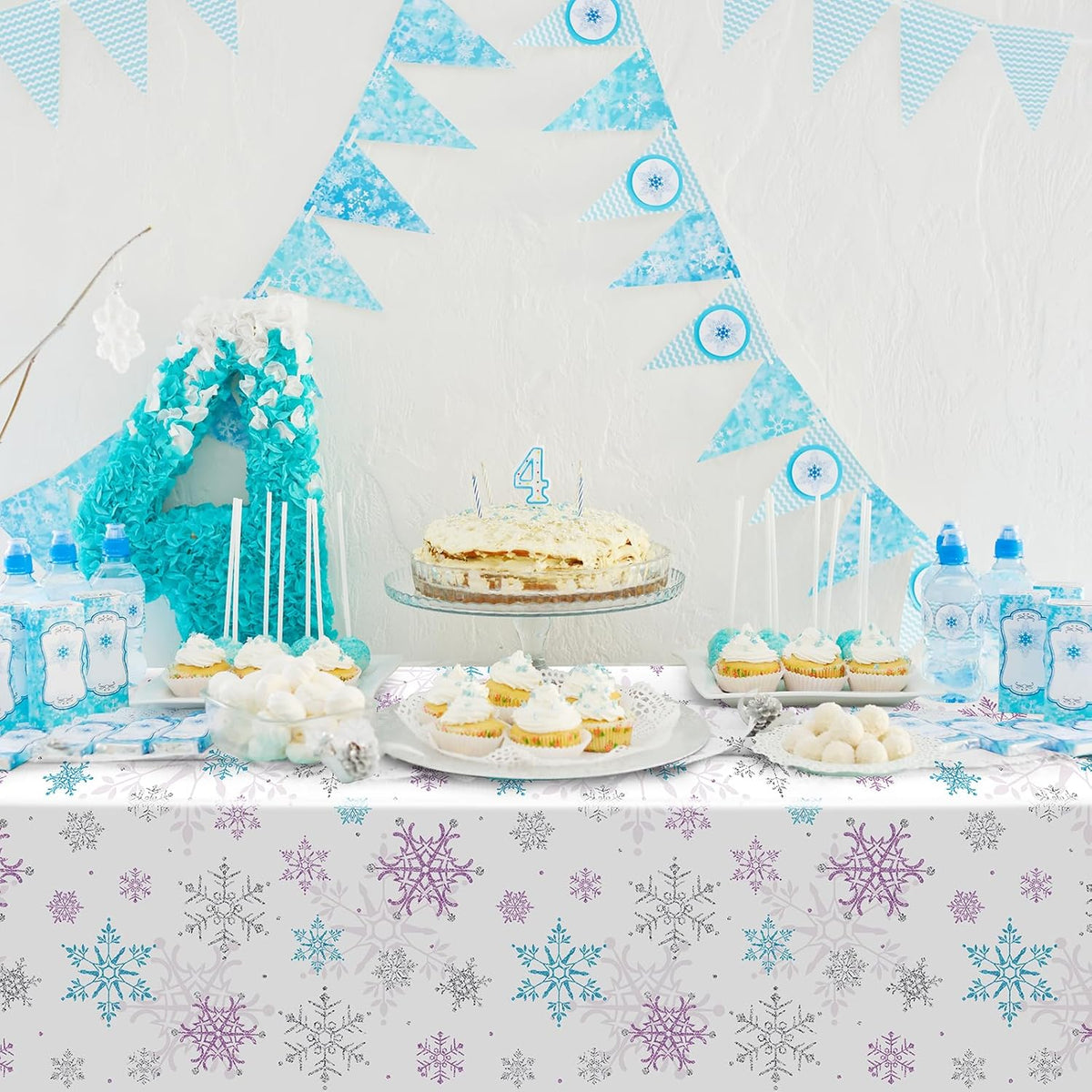 3 Pieces Christmas Snowflake Party Tablecloth Decorations,Plastic Purple and Blue Winter Wonderland