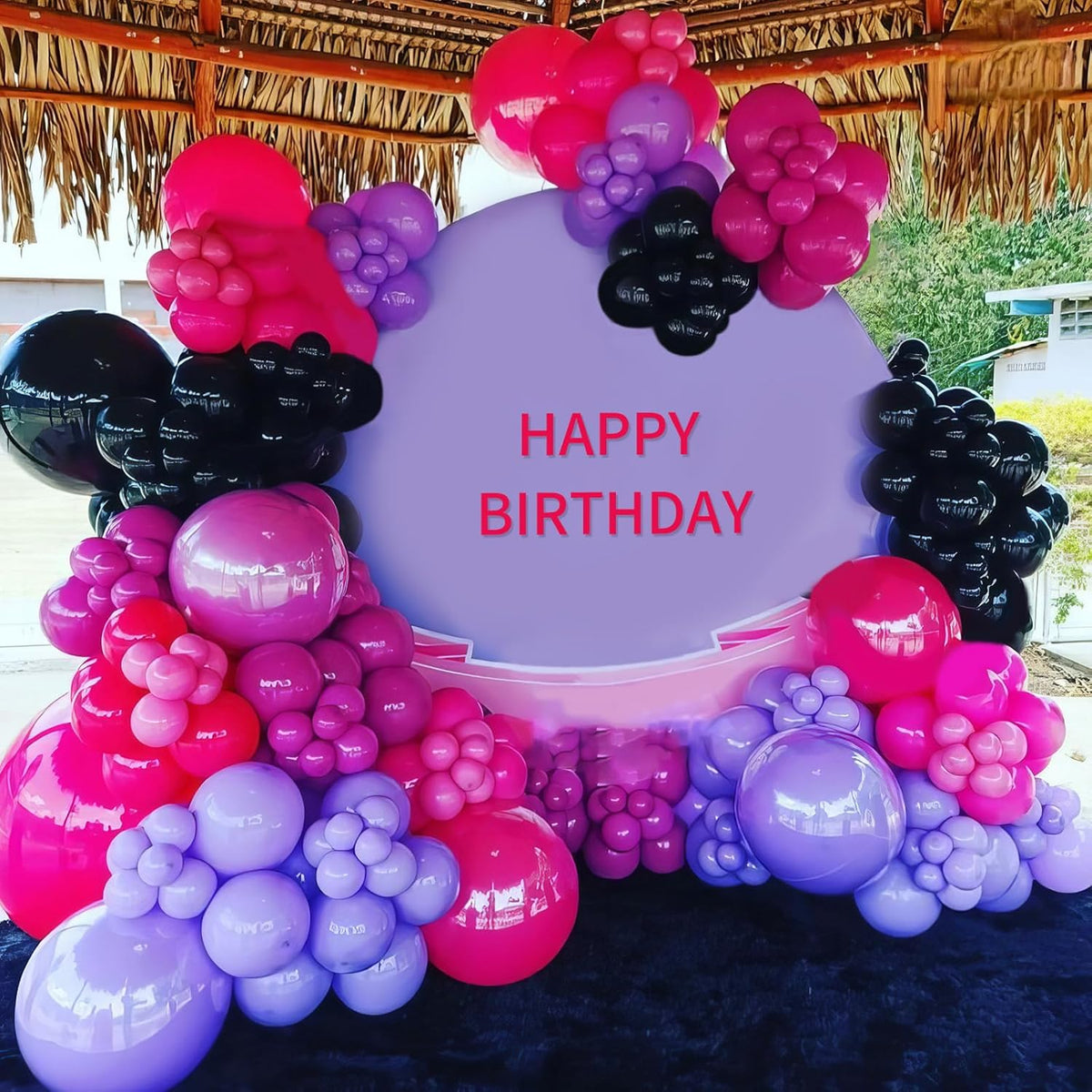 Pink Purple Black Balloons, Hot Pink and Purple Balloons, Matte Hot Pink Purple Black Macaron Pink