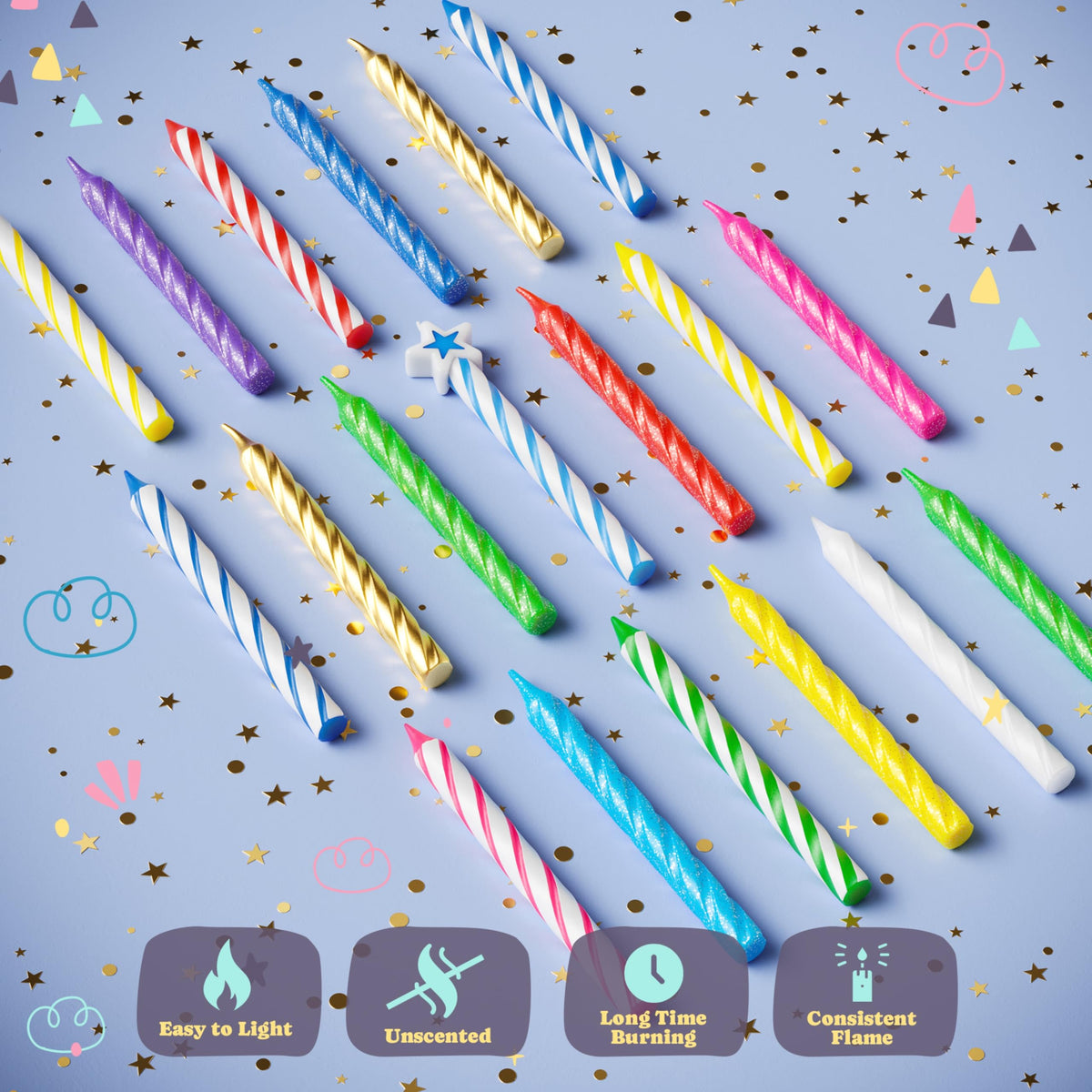 Party Solids Primary Colors Happy Birthday Candles for Cake Candles Birthday Cake Decorations 24 Pc
