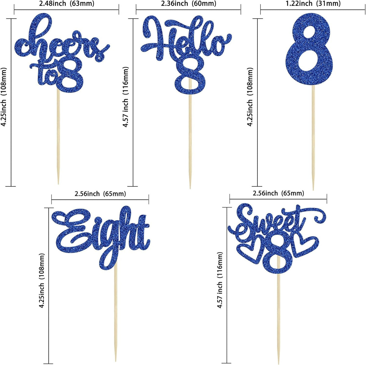 30Pcs 8th Birthday Cupcake Toppers Glitter Eight Hello 8 Cupcake Picks Cheers to 8 Years Old Cake