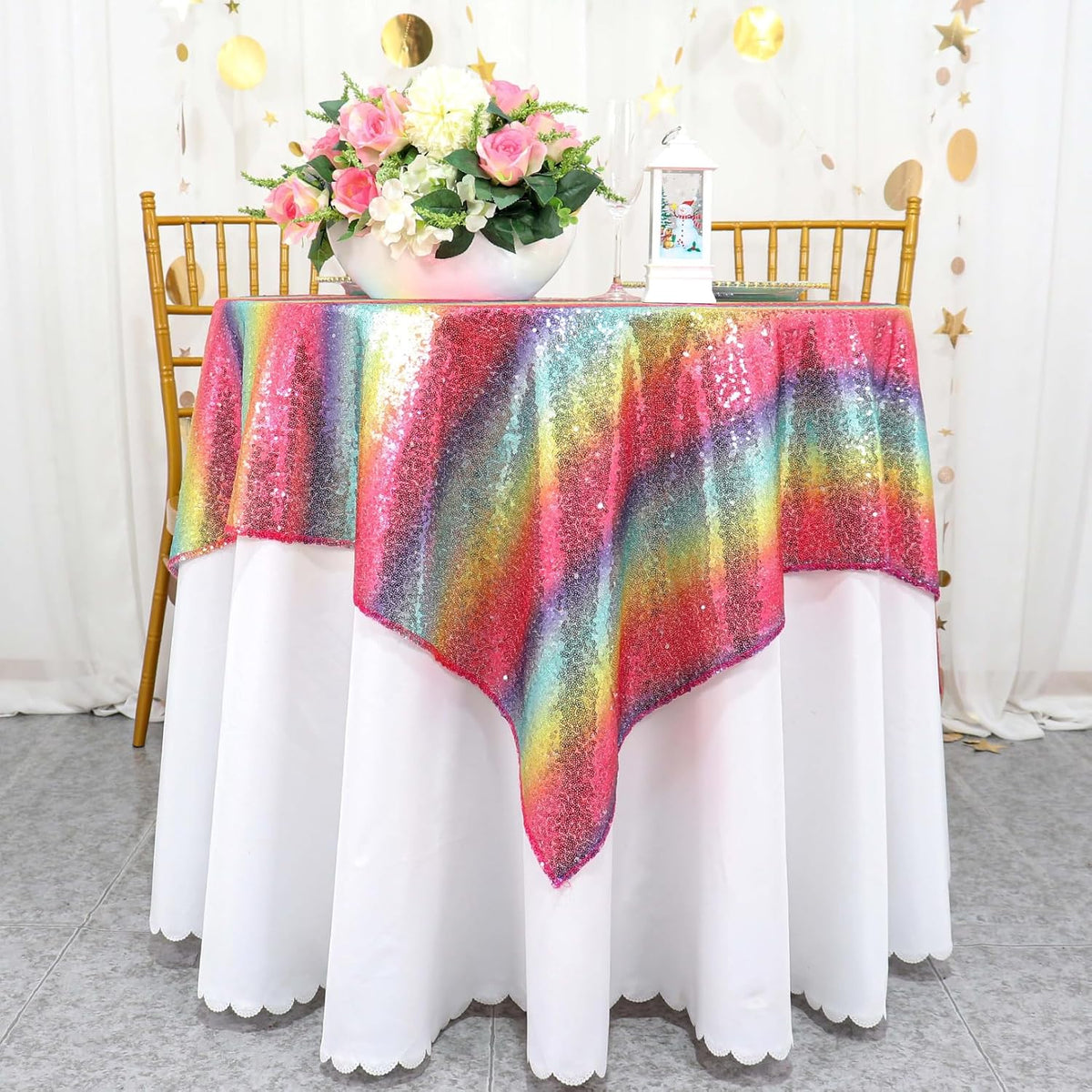 ShinyBeauty Sparkling Sequined Tablecloth 54x54 Inch - Glitter Square Table Cover for Birthday