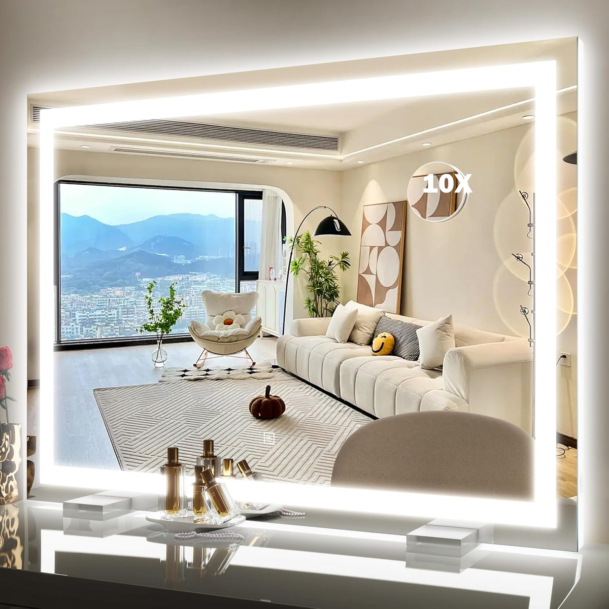 38"x28" Inch Large Lighted Vanity Mirror, 3-Color Lighting & Dimmable Modes, LED Makeup Mirror for