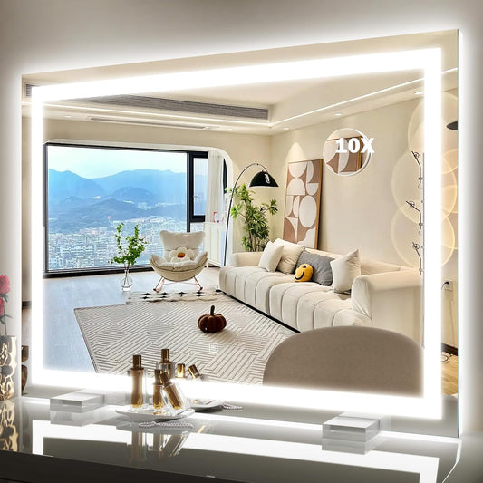 38"x28" Inch Large Lighted Vanity Mirror, 3-Color Lighting & Dimmable Modes, LED Makeup Mirror for