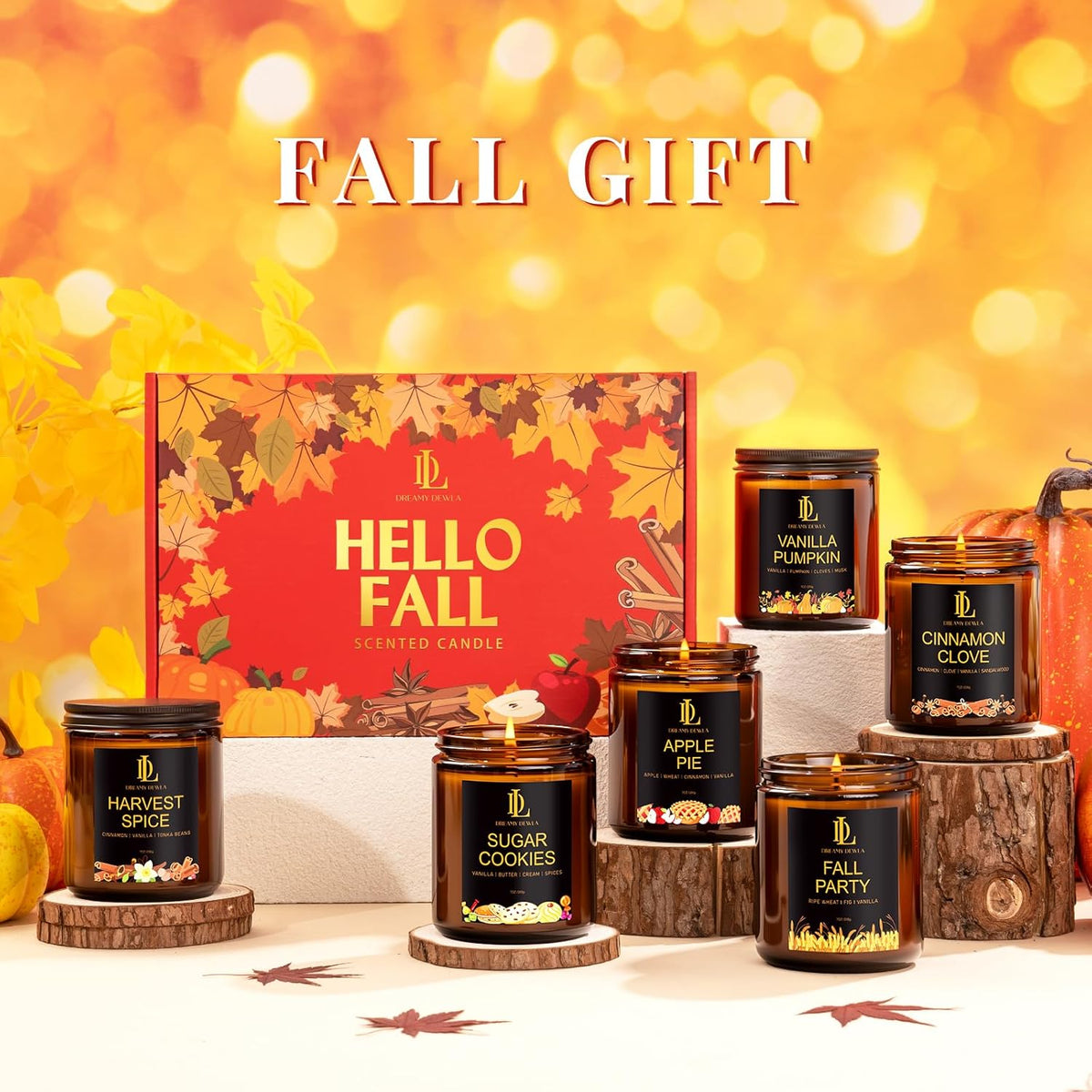 Fall Candle Set, Fall Scented Candles for Home, 6 Pack Soy Candle Set, Autumn Gifts for Women Men