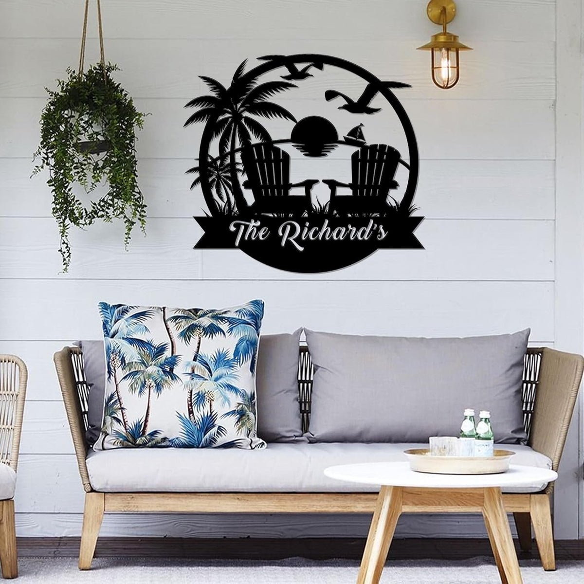 Personalized Beach Decor for Home, Custom Metal Sign Outdoor Nautical Decor, Palm Trees Coastal