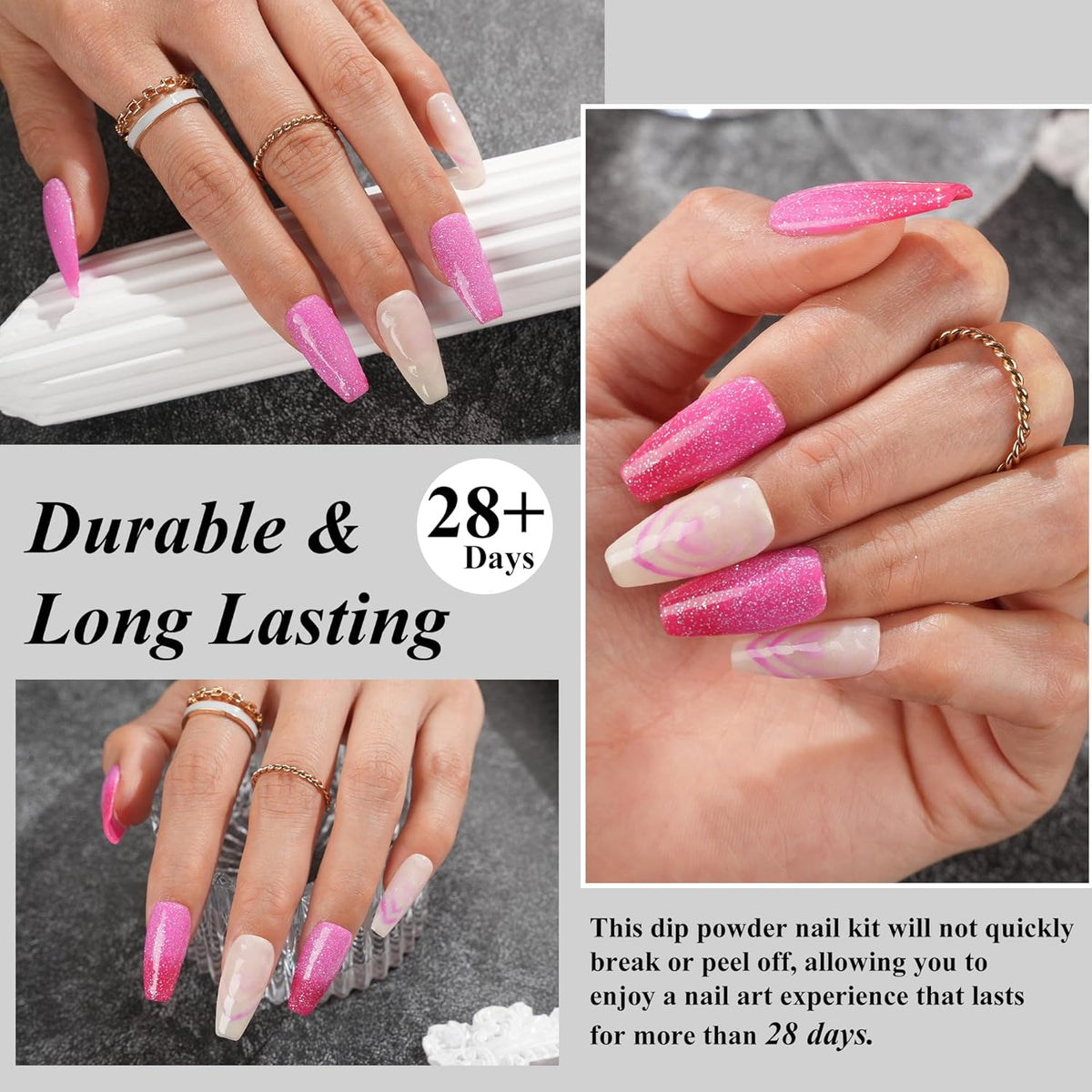 Color Changing Dip Powder Nail Kit Starter, 6 Colors Dipping Powder Kit With Base & Top