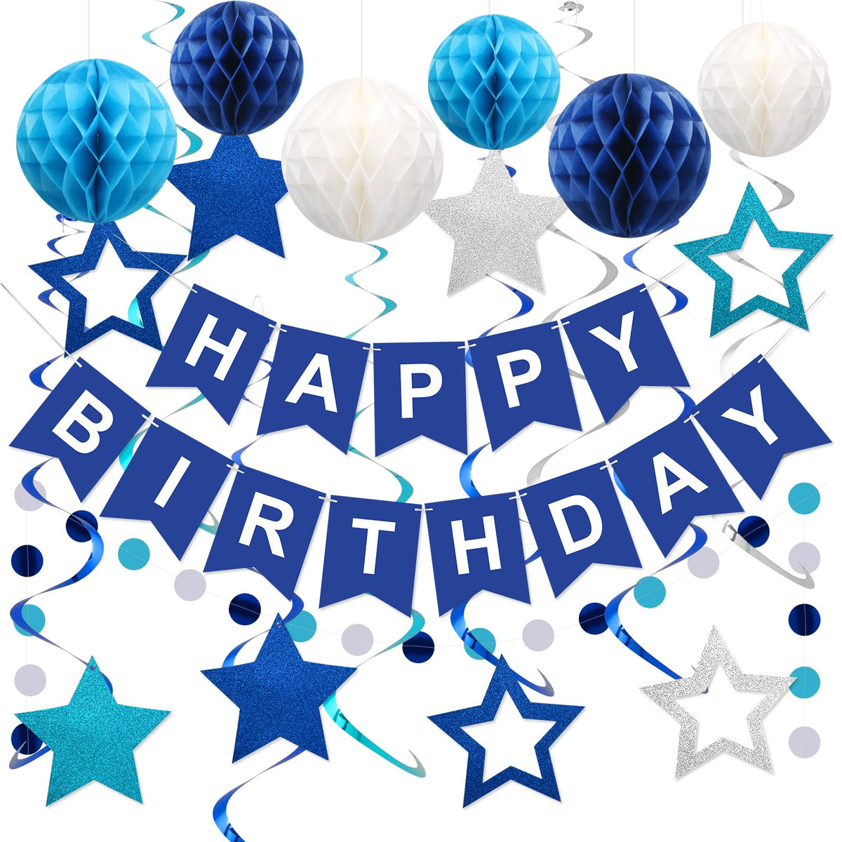meowtastic Birthday Decorations Happy Birthday Banner with Honeycomb Balls
