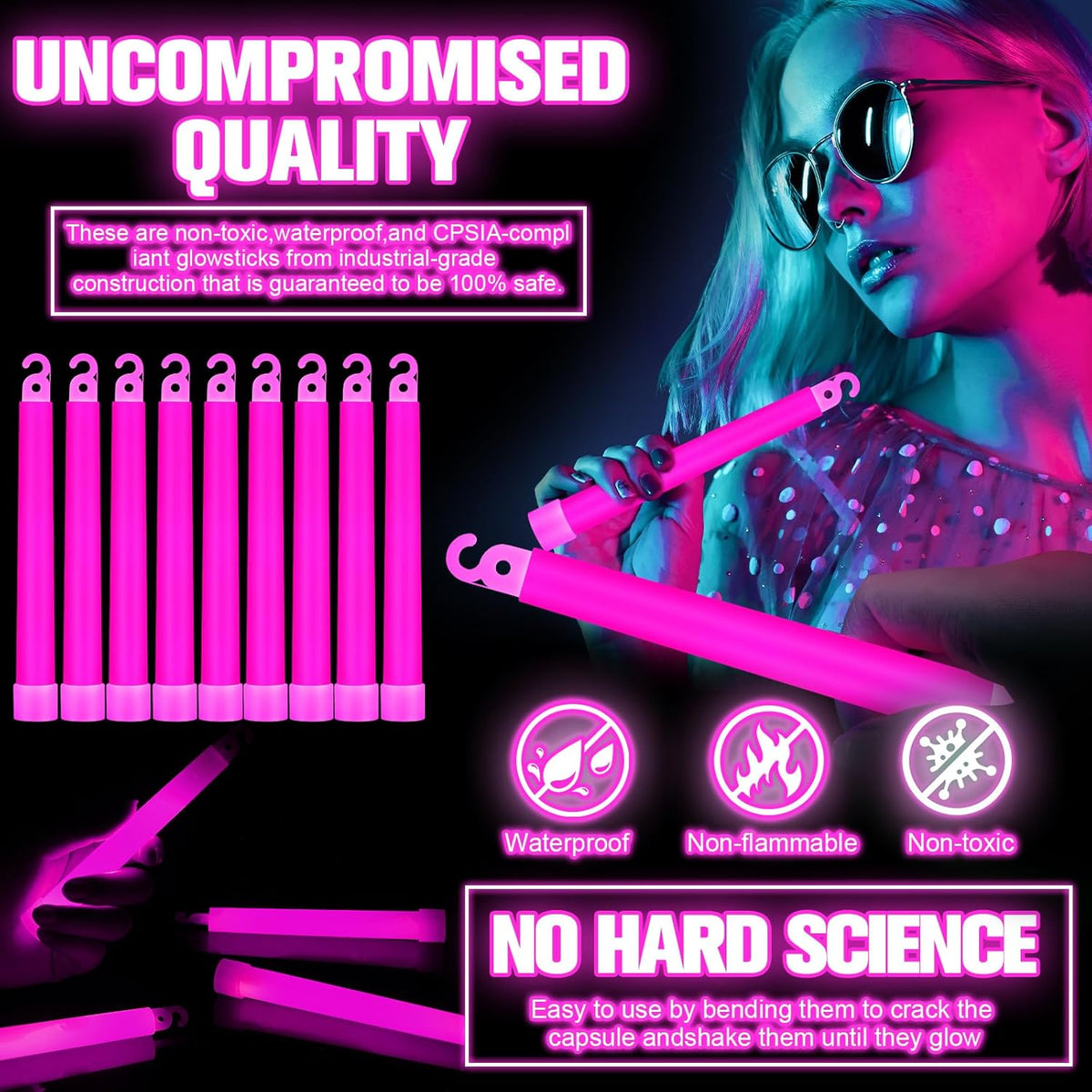 Sotiff 48 Pcs Bright 6 Inch Large Glow Sticks Bulk Emergency Glow in The Dark Sticks with 12 Hour