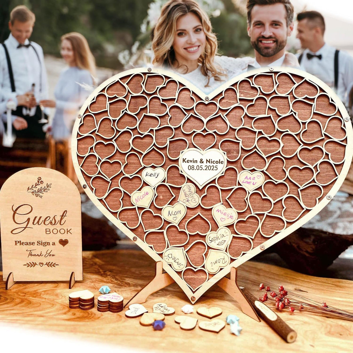 Wedding Guest Book Unique Wooden Heart Alternative GuestBook Bridal Shower Wedding Decoration with