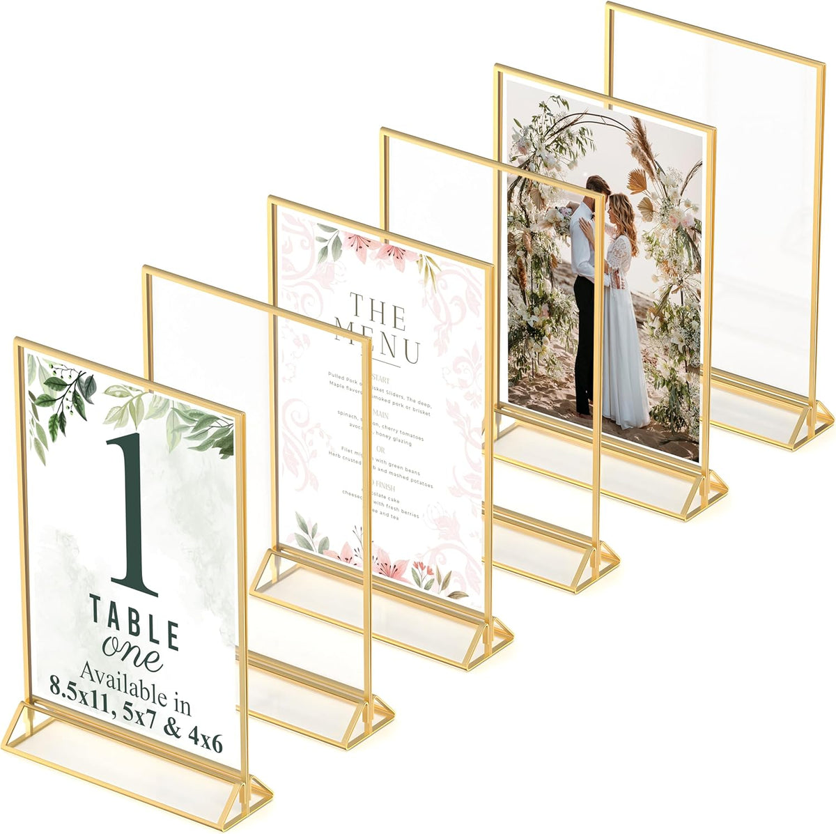 Gold Picture Frames Double-Sided, 6-Pack 8.5x11 Acrylic Table Number Holders, Clear Easel Stands