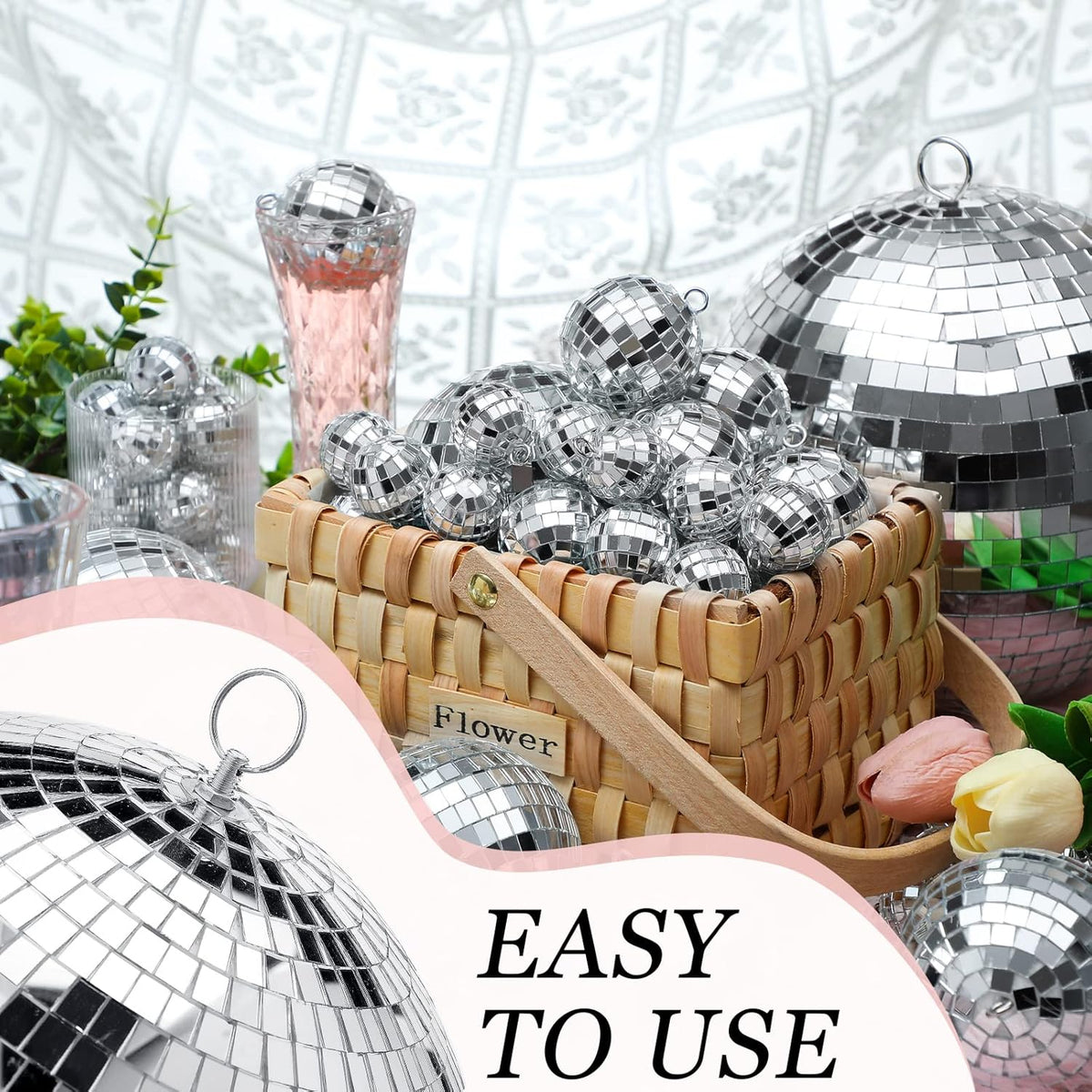 Funtery 100 Pcs Mirror Disco Balls Bulk Assorted Silver Hanging Disco Ball Decor for Home Wedding