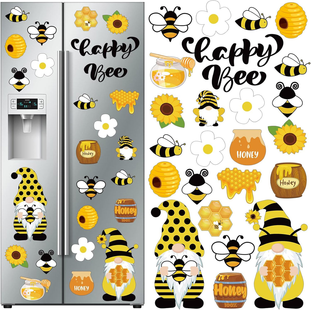 Xuhal 25 Pcs Bee Decor Refrigerator Magnets Happy Bee Gnome Sunflower Magnetic Stickers Car Magnets