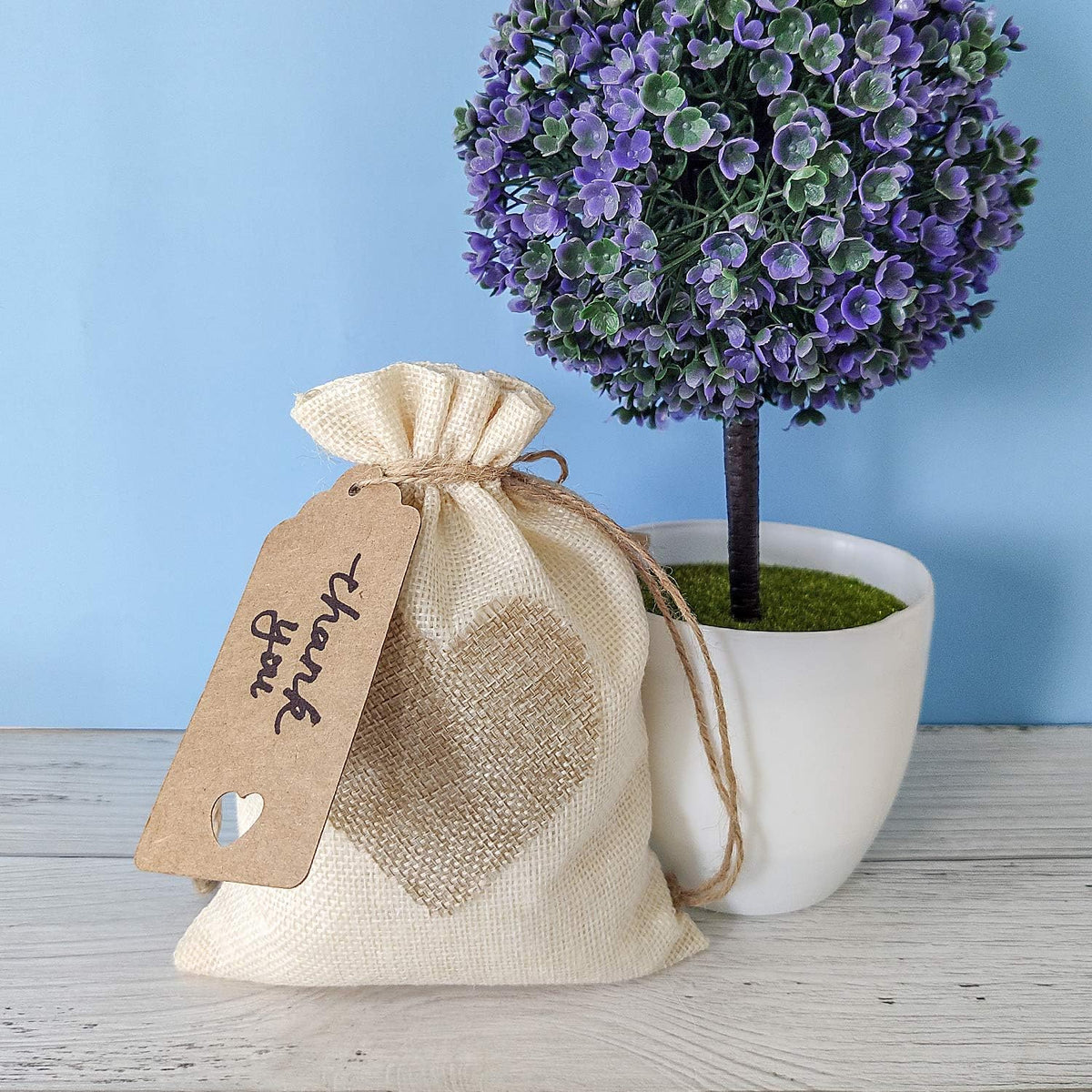 SumDirect Heart Burlap Bags with Drawstring - 36Pcs 5x7Inch Beige Small Linen Gift Pouch for