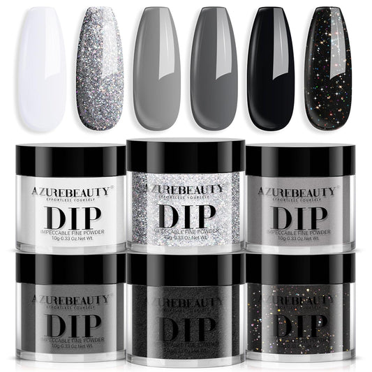 AZUREBEAUTY Dip Powder Nail Basic Set White Black Silver Grey Pure Sparkle 6 Colors All Seasons