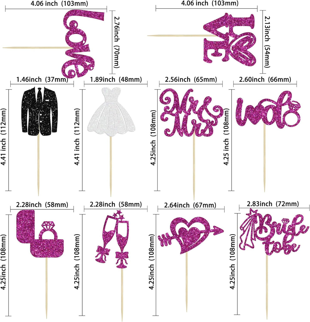Ephlyn 30Pcs Bride to be Cupcake Toppers Glitter Wedding Cake Topper Decorations I Do Love Heart