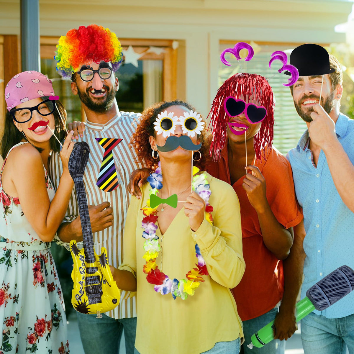 69PCS Colorful Photo Booth Props Set Novelty Funny Hats Wigs Glasses Props Sign Perfect for