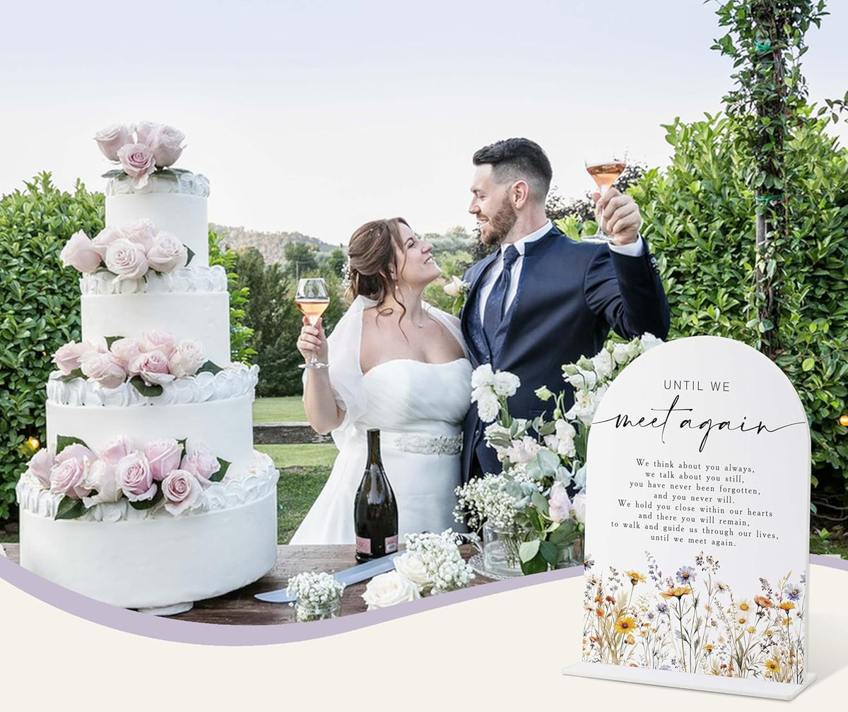 Memorial Table Sign for Wedding, Boho Floral Until We Meet Again Sign, Wedding Signage with Stand