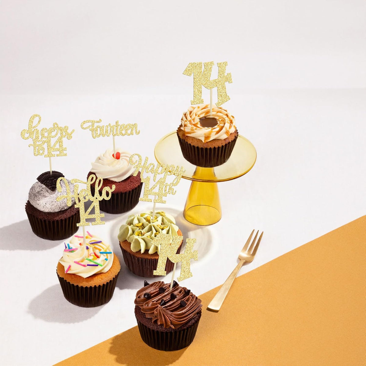 30Pcs 14th Birthday Cupcake Toppers Hello 14 Cupcake Picks Fourteen Cheers to 14 Years Old Cake
