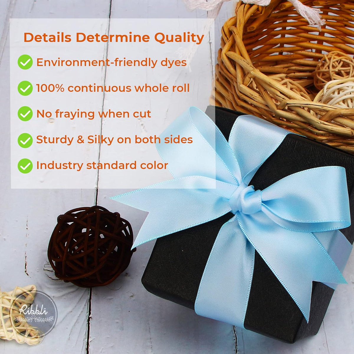 Ribbli Light Blue Double Faced Satin Ribbon,1” x Continuous 25 Yards,Use for Bows Bouquet,Gift