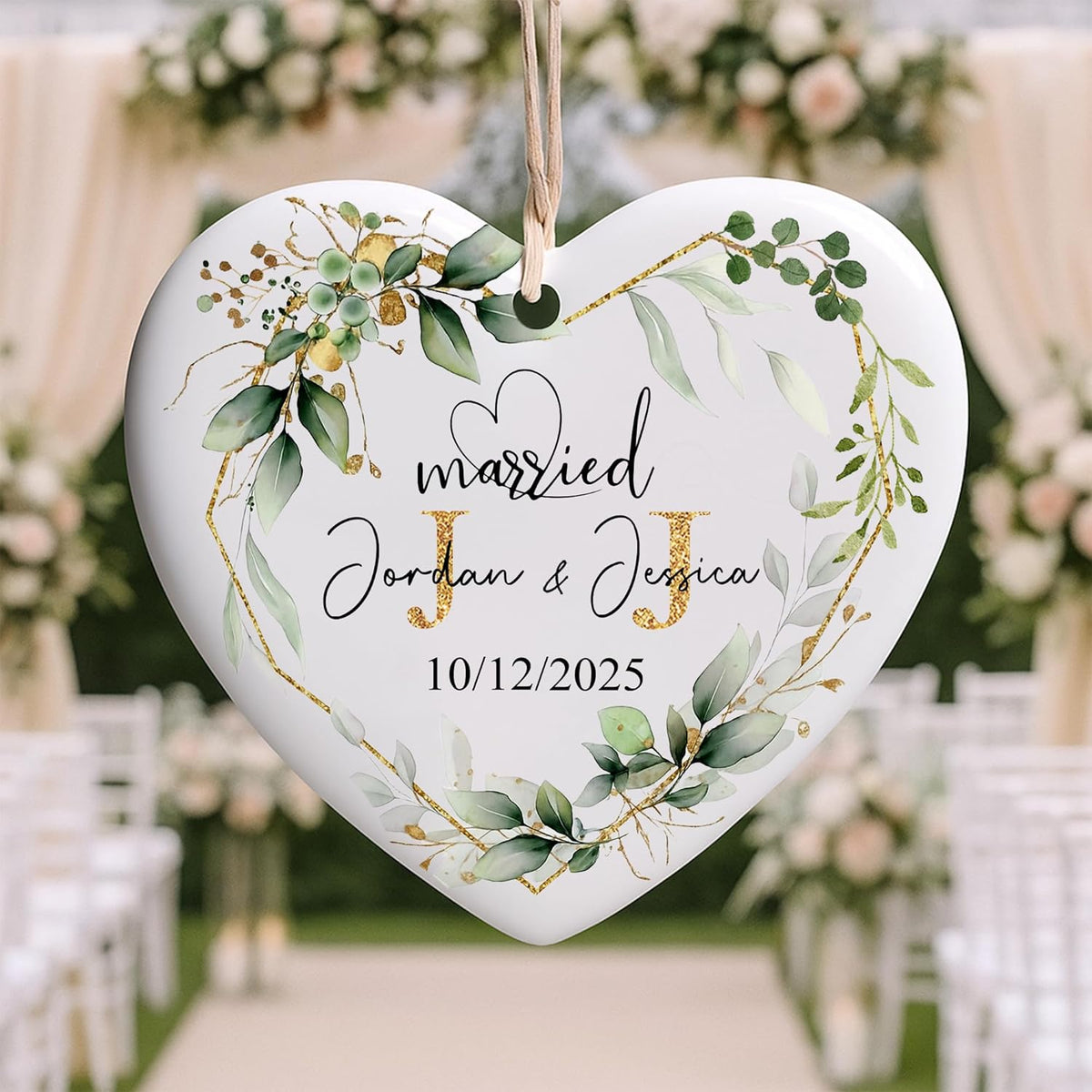 Love Signal Personalized Married Ceramic Ornament, Mr Mrs 2025 Ornaments Custom Name Date, Ornament