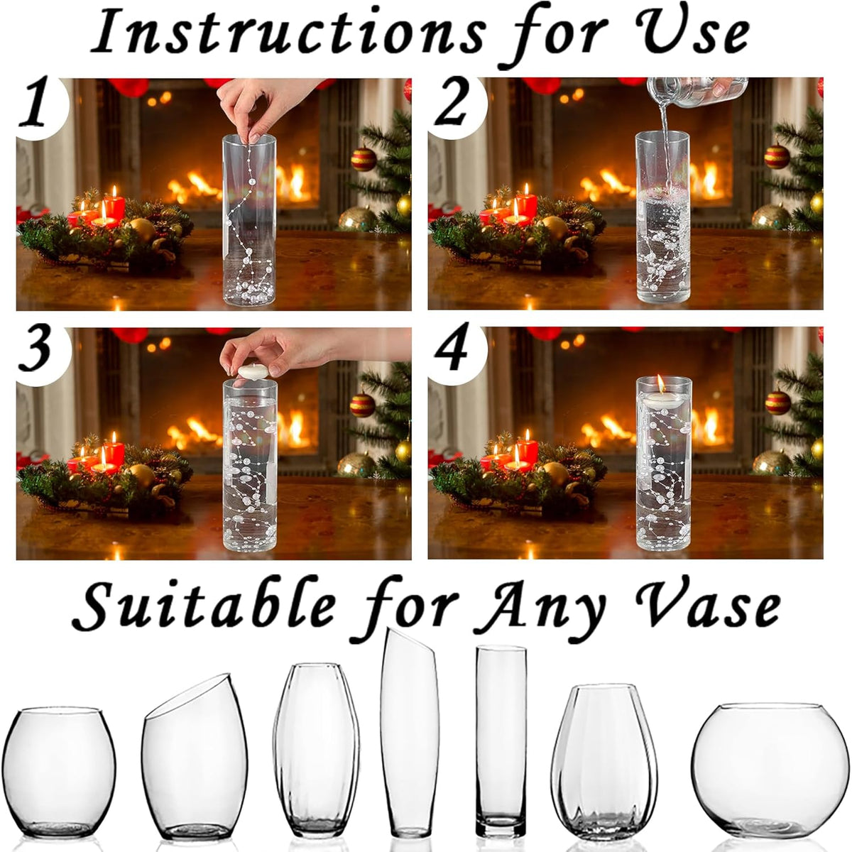 50 PCS Artificial Pearl String Beads - 10+5mm Black Floating Beads for Centerpieces, Vase Fillers