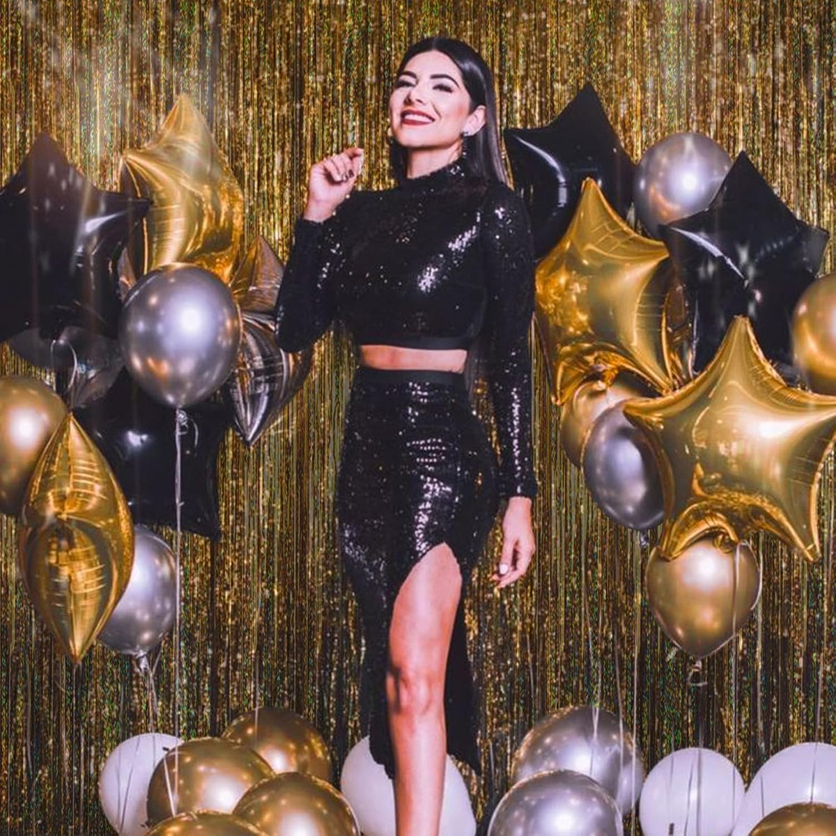 CANREVEL 2 Pack 3.3x8.2 Feet Laser Gold Foil Fringe Backdrop Curtains, Tinsel Streamers Birthday