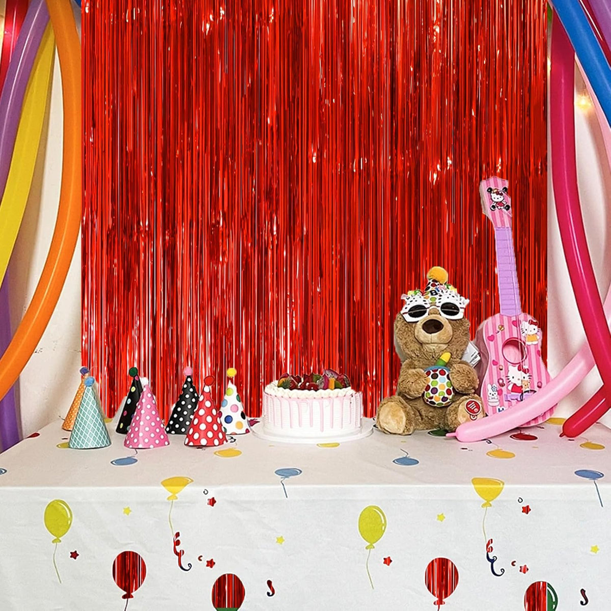 2 Pack Red Tinsel Foil Fringe Curtains, Red Party Decorations, Metallic Tinsel Party Streamers