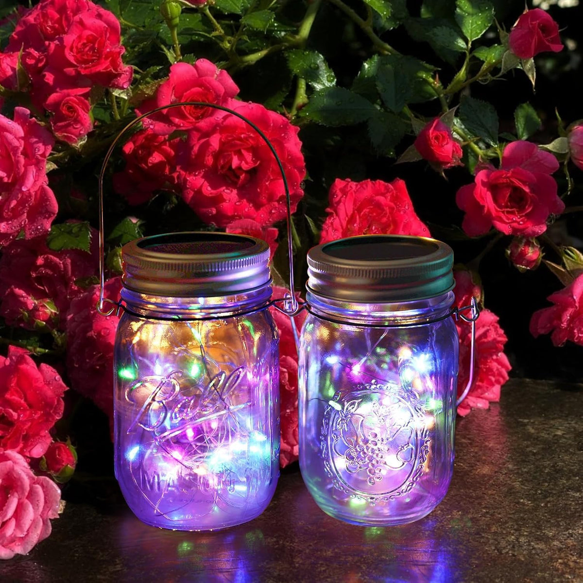 VOOKRY 12 Pack Solar Mason Jar Lights, 30 LED Mason Jar Lids Waterproof Firefly Fairy String Lights