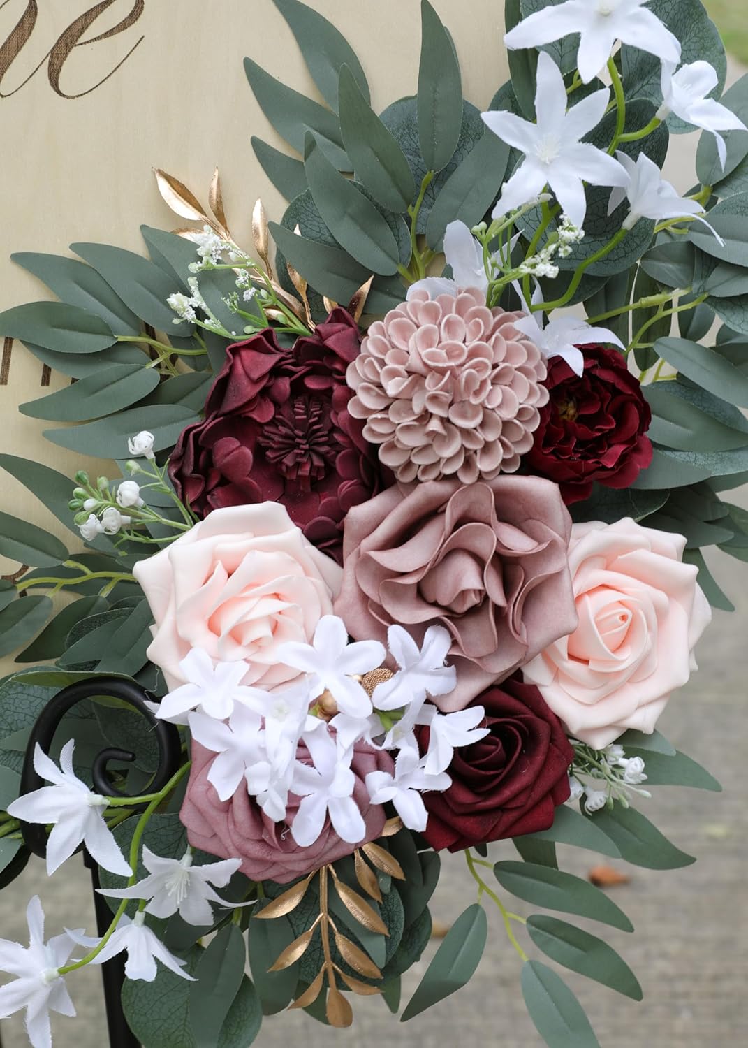Ponatia Wedding Arch - Artificial Burgundy & Dusty Rose & Blush Flowers (Pack of 2) for Wedding