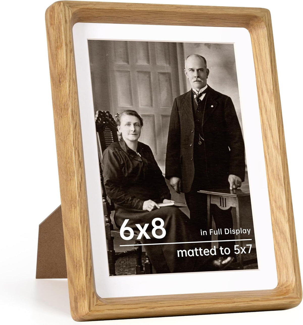 6x8 Frame USA-Sourced Natural Oak Wood Solid Wood Photo Frame Handcrafted Rounded Corner with Mat