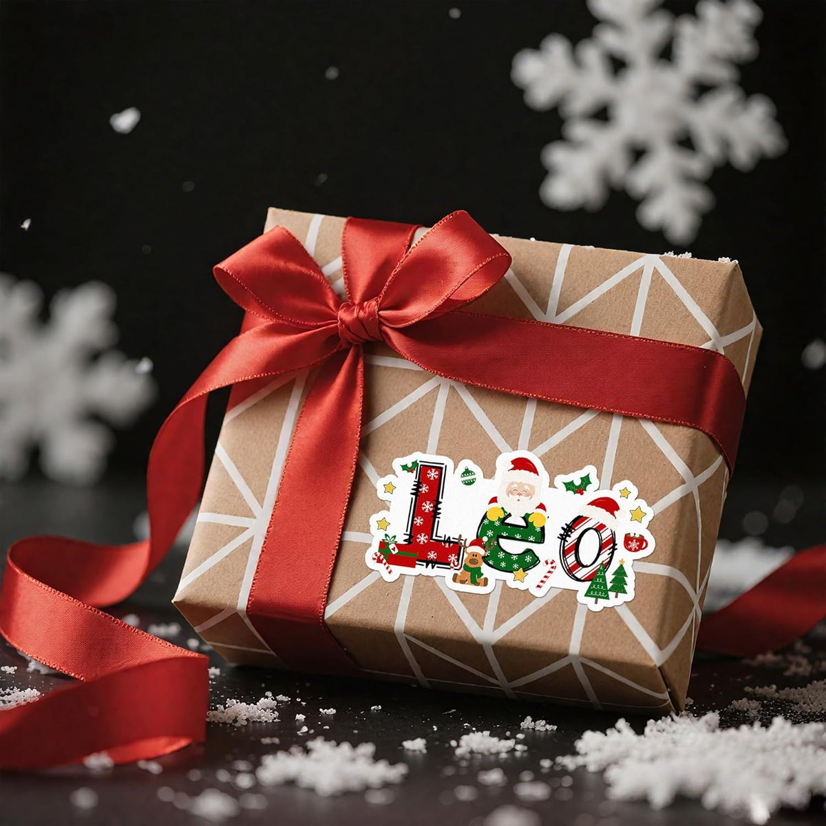 callie Personalized Christmas Stickers - Custom Name, 3.5"×1.69" Santa Claus Elk Design Merry