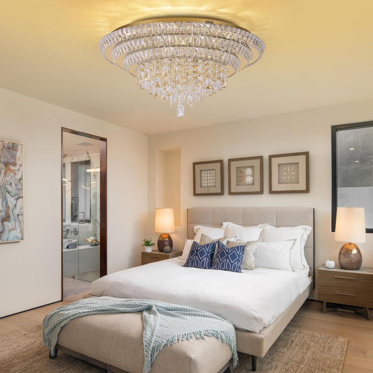 30 inch Crystal Gold Ceiling-Light Flush Mount with Remote Control and APP, 3CCT Dimmable &