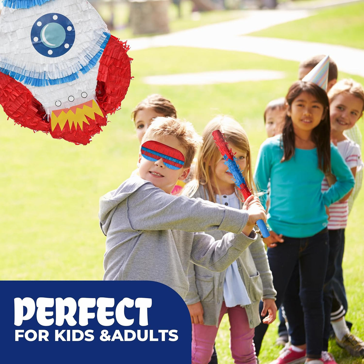 Rocket Pinatas Bundle with a Blindfold and Bat(16.5x11.4x4 Inches), Perfect for Boy's Birthday