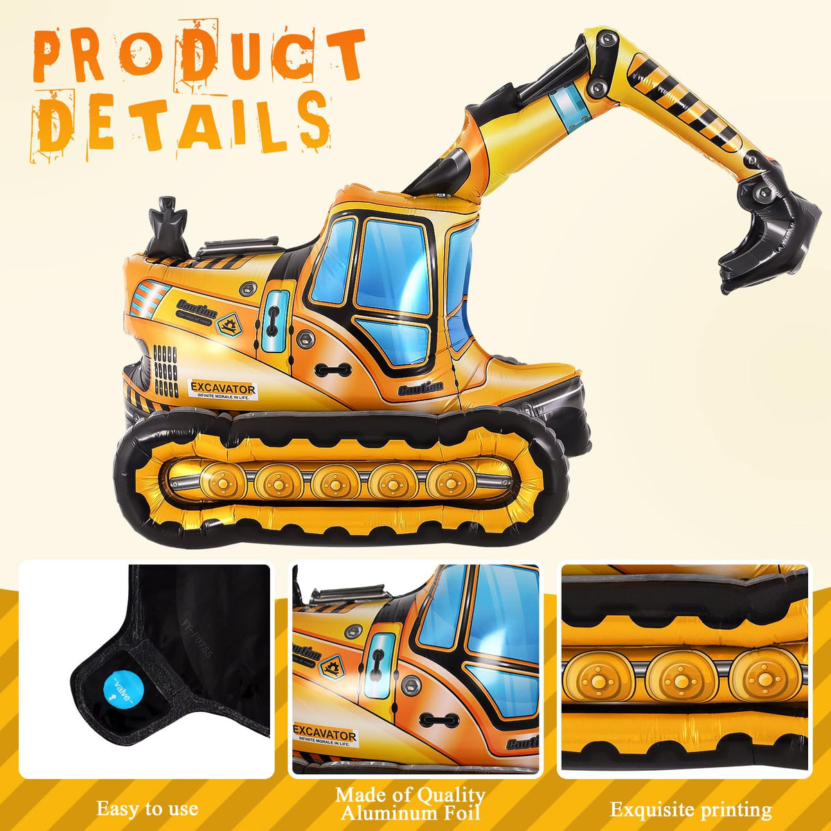 YOTHORN Self Standing 4D Foil Construction Balloon,Large Excavator Balloon, Digger Engineering