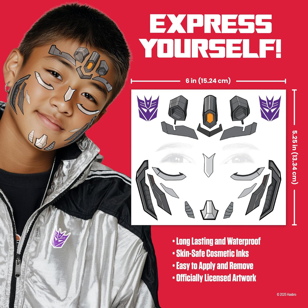 Transformers Costume Face Tattoos – Temporary Tattoo Set for Kids Featuring Optimus Prime