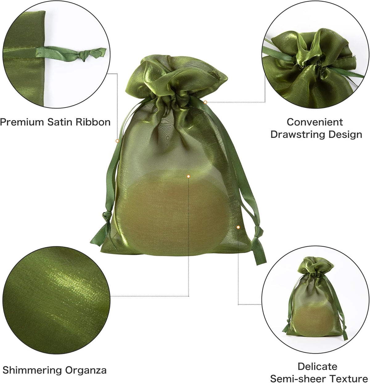 QIANF 20 Pcs Moss Green Small Organza Bags 4X6 inch for Wedding Favors with Drawstring, Mini Mesh