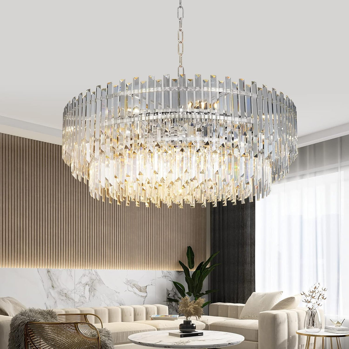 Crystal Chandelier Lighting 39'' for Dining Rooms Bedroom Foyer Entryway Ceiling Hanging Pendant